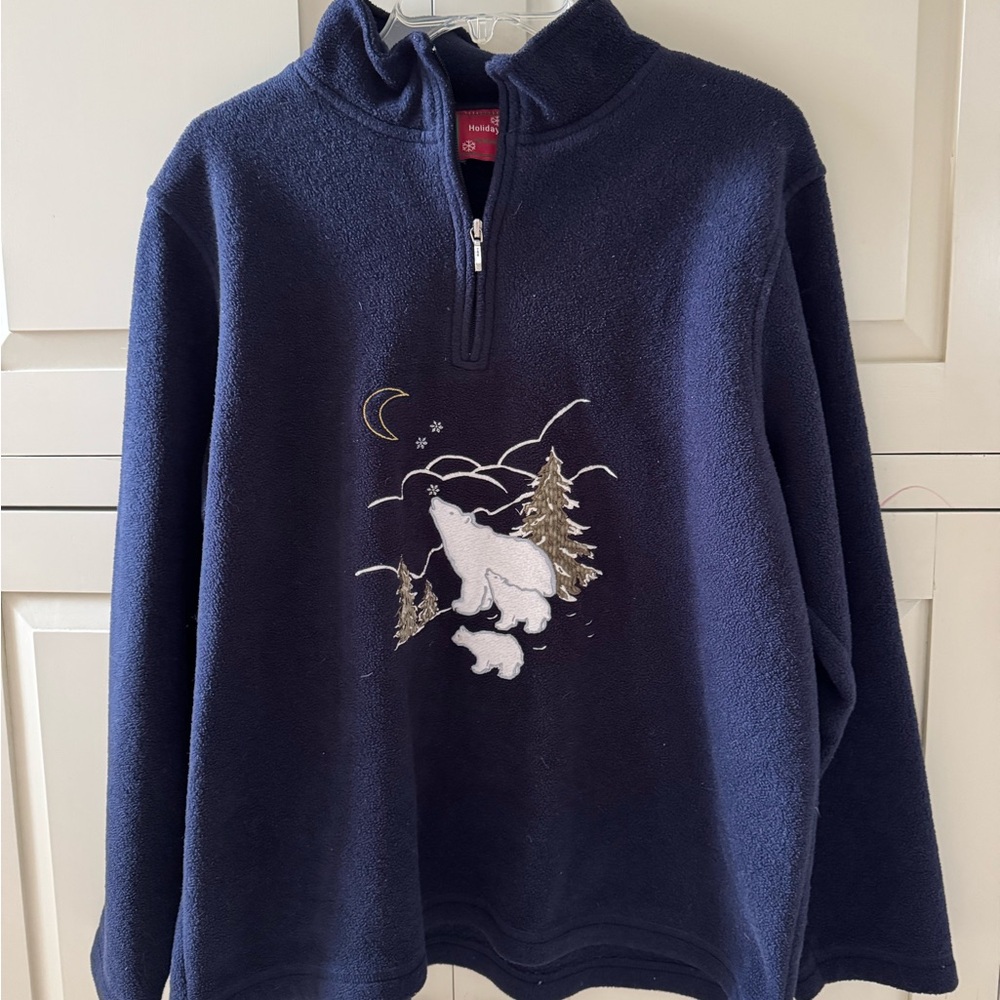 Navy Quarter-zip Sweater with Polar Bear Design